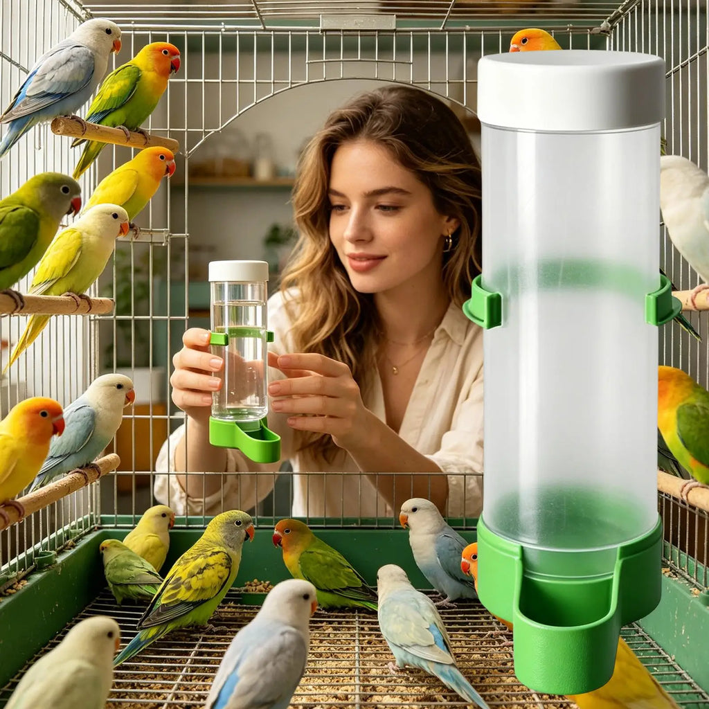 Parakeet Water Dispenser 140ml Automatic Leak-Proof Clear Waterer Indoor Parrot Waterer Drinker for Parakeet Budgies Cockatiel Oasis Select