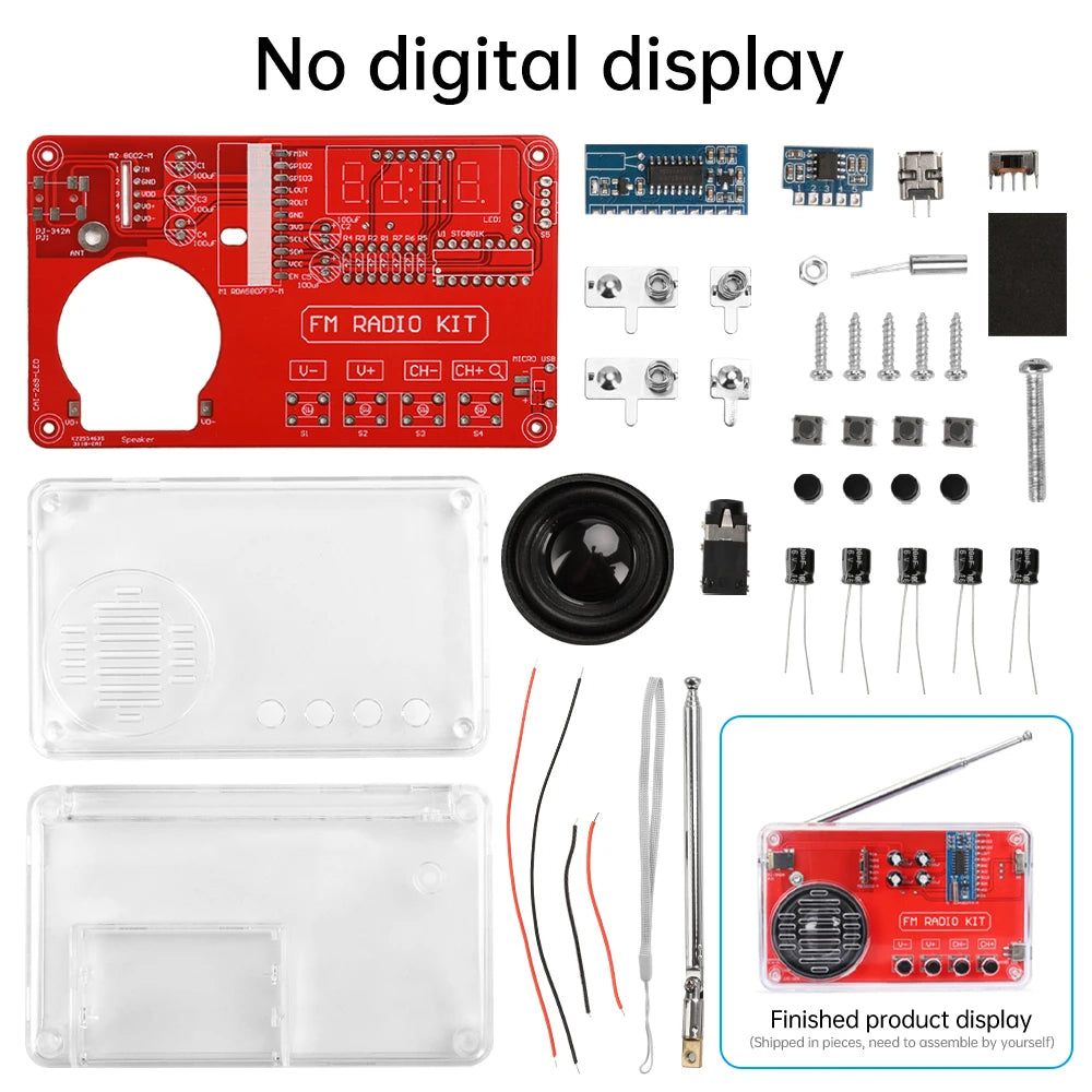 DIY FM Radio Electronic Kit 50-108MHz Adjustable IC RDA5807 with LED Digital Display DIY Soldering Kit 3W Speaker Dual Power Oasis Select Type A