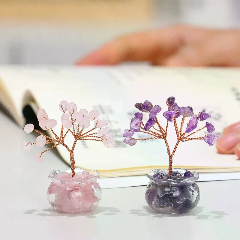 Natural Yellow Crystal Money Tree Mini Red Agate Office Desk Ornament Cartoon Feng Shui Lucky Plant Decor for Business Space Oasis Select