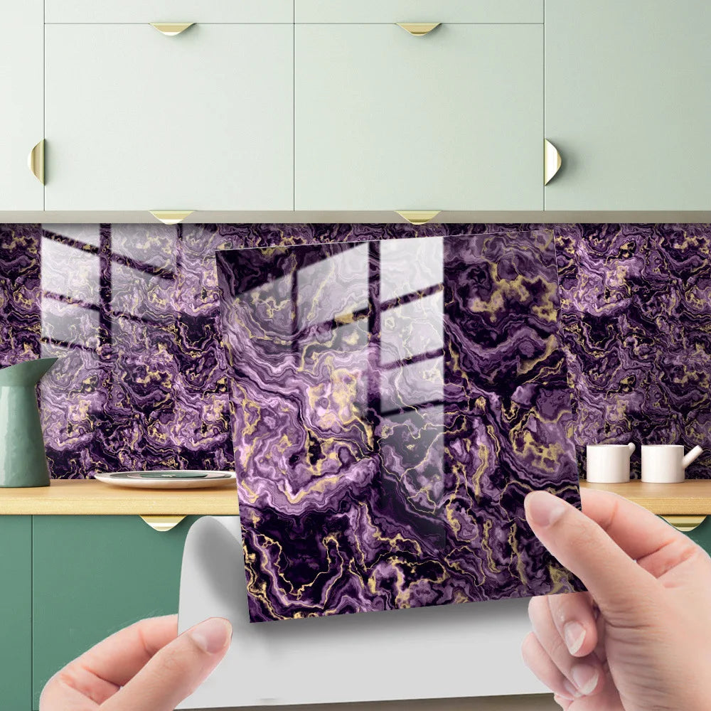 The Thickened Film-coated Crystal Texture Decorative Self-adhesive Paper Wallpaper with Marble-patterned Tiles Wall Stickers Oasis Select DLS088 15x15cm-10 pieces