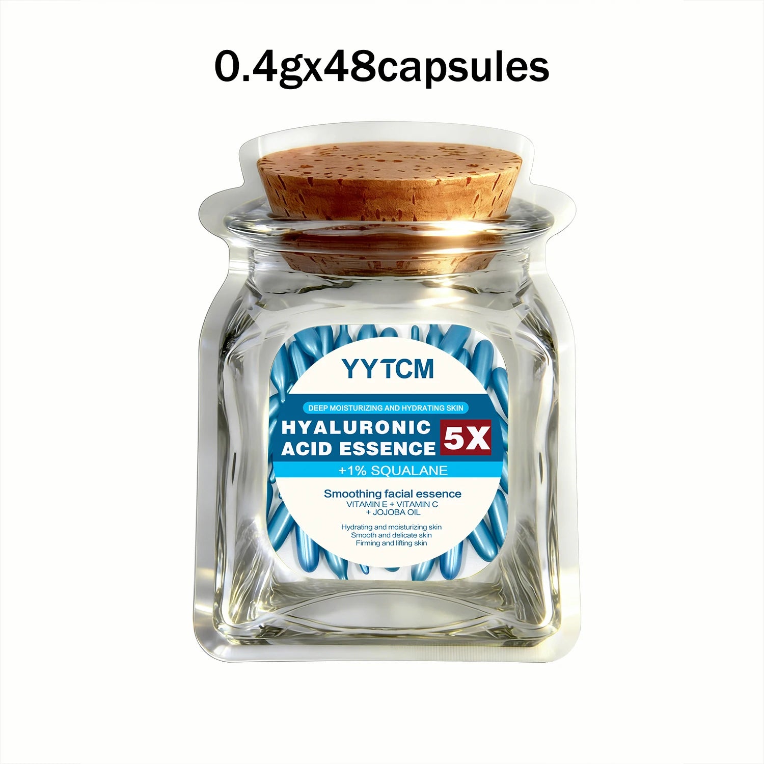 Hyaluronic Acid Deep Moisturizing Capsule Essence, Hydrates and Smooths the Skin, Contains Plant-Derived Squalane, Vitamin E, Vitamin C, Deep Moisturizing and Brightening Skin Essence (0.4Gx90 Capsules)/Bottle-1 Bottle Oasis Select 1 Bag 48 Capsules