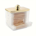 1/3 Qtips Bathroom Organizer with a gold lid, a 10 oz. ball filler and a clear plastic apothecary jar for cotton swabs Oasis Select 1pc