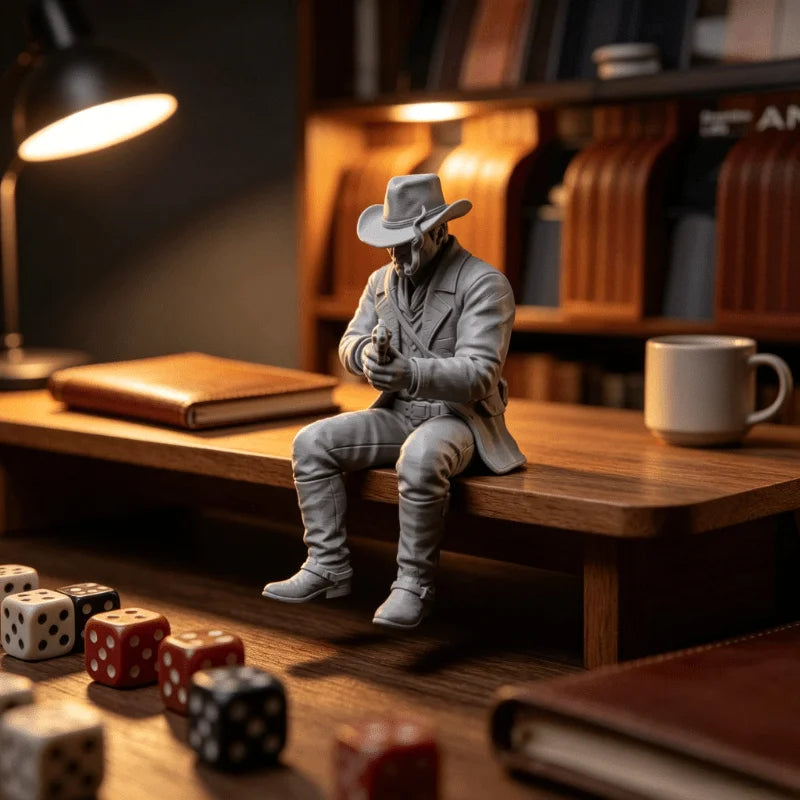 Sitting Western Cowboy Figurine 3D Printed Leisure Desk Edge Cowboy Statue Wild West Table Decor for Bookshelf Office Desk Gifts Oasis Select