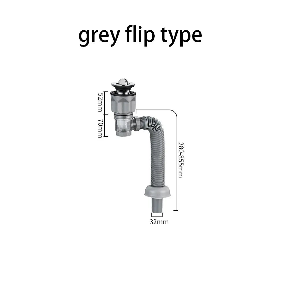 Anti-odor Basin Drain Dual-use Bathroom Accessories Hand Basin Drainage Component Horizontal and Vertical Drainage Oasis Select grey flip type