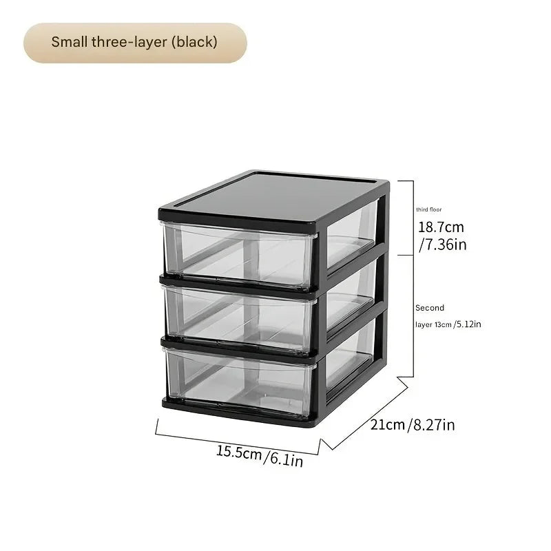 Japanese Style Desktop Storage Box-Transparent Drawer Organizer for Cosmetics,Stationery & Office Supplie,Student Desk Organizer Oasis Select 3 storey