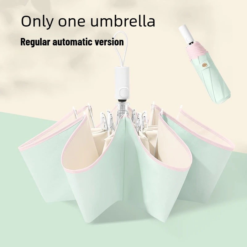 Anti-Rebound Automatic Folding Umbrella Color Glue UV Protection Sunshade Two-Purpose for Rain & Sun Ladies Parasol Oasis Select B jasmine green Aluminum 8K