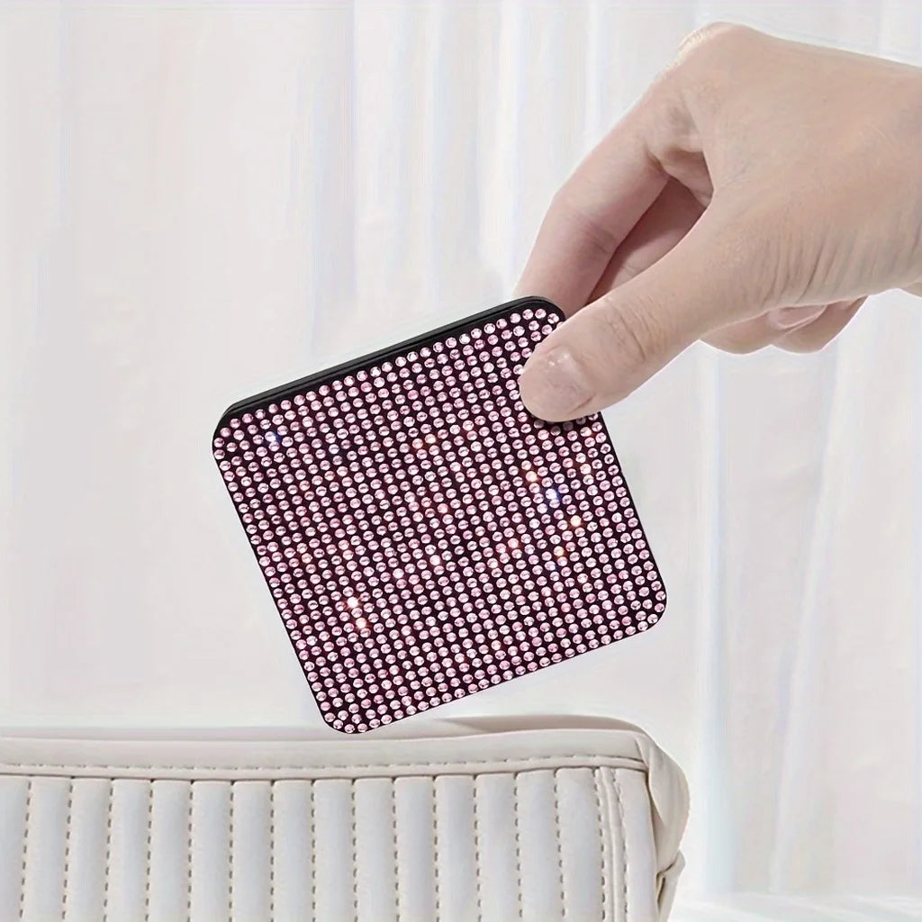 Rhinestone Compact Pocket Mirror – Double-Sided Flip Makeup Mirror