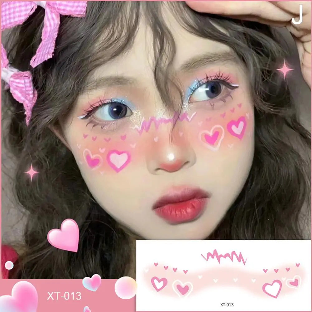 Cute Love Hearts Face Temporary Tattoos for Girls Face Makeup, Eye Shadow Stickers Waterproof Fake Tattoos Party & Festive Looks Oasis Select J