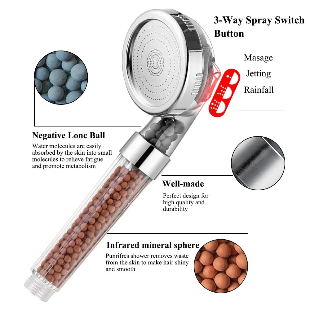 New 3 Functions High Pressure SPA Shower Head Water Saving Handheld Rainfall Bathroom Accessories Anion Filter Shower Oasis Select