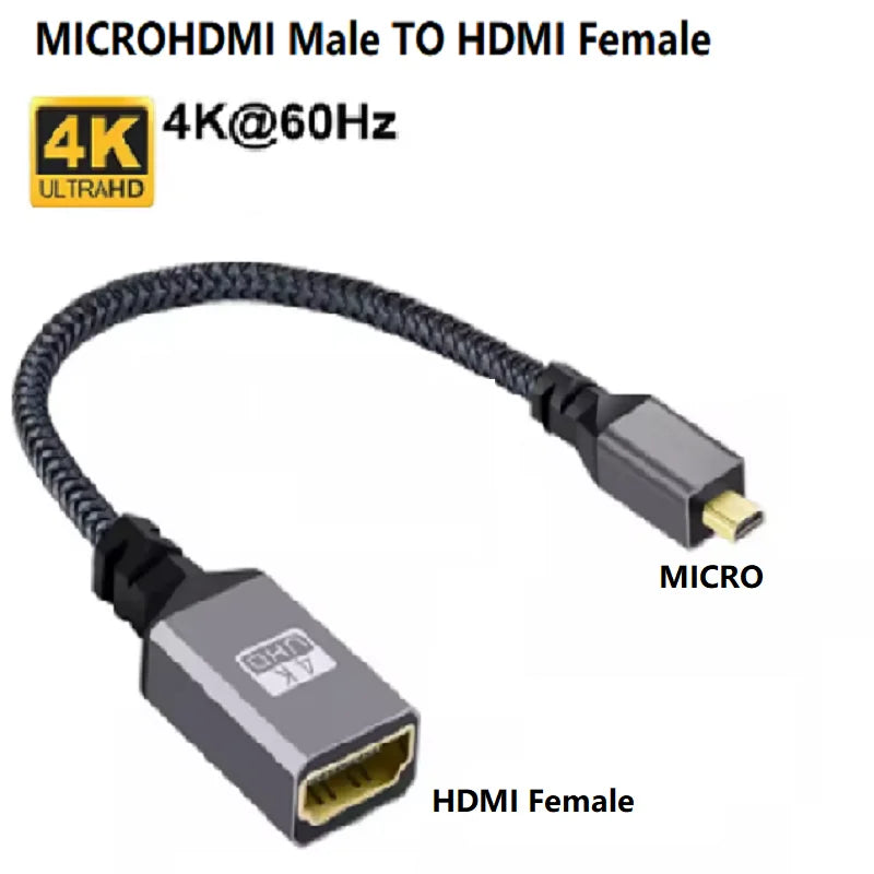 0.2m 4K 60Hz Micro HDMI to HDMI-Compatible Male To Female Extension Cable Micro HDMI 2.0 Left UP Cable for Smart Camera HDTV Oasis Select straight