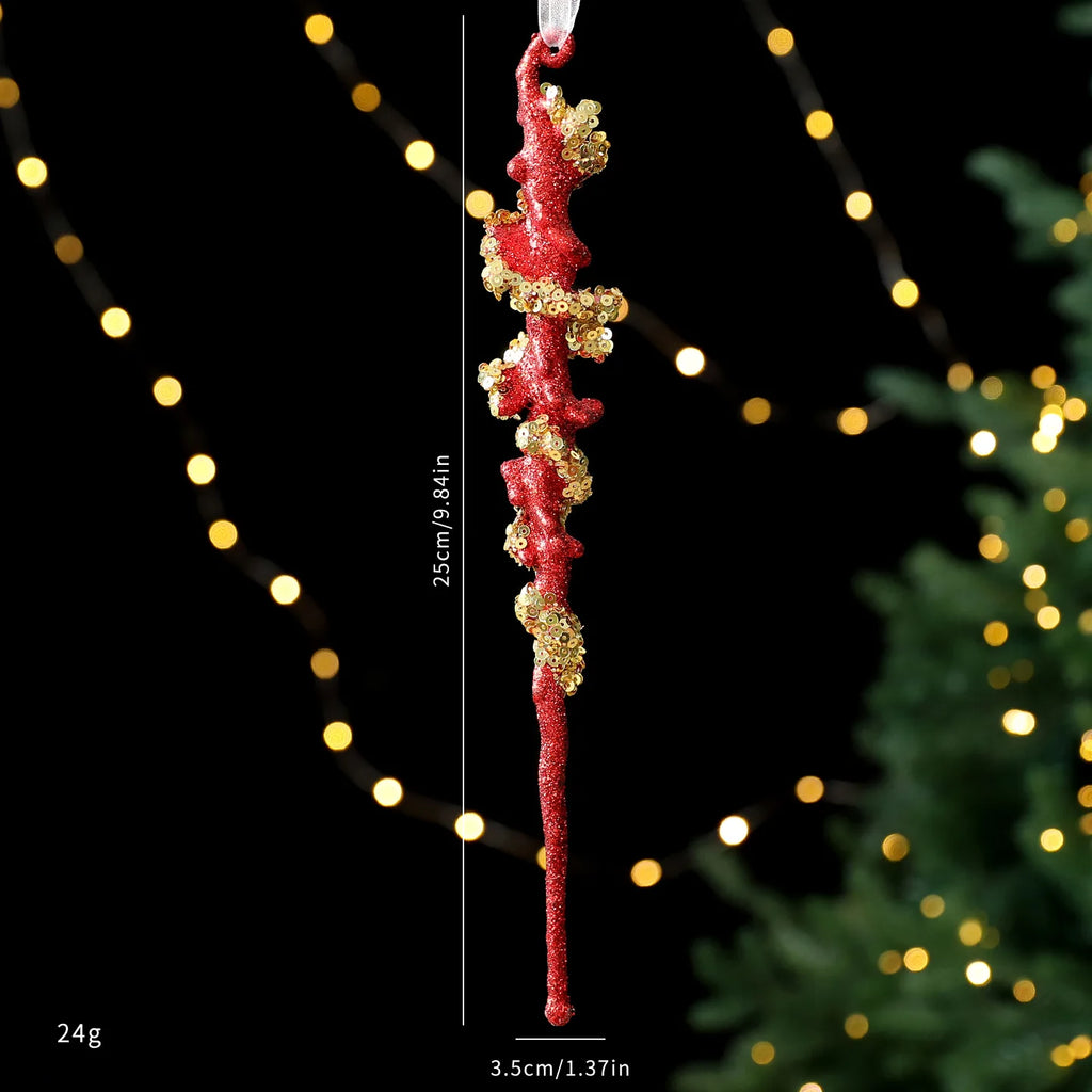 Red Glitter Christmas Pendant with Gold Sequins | Tree Ornament