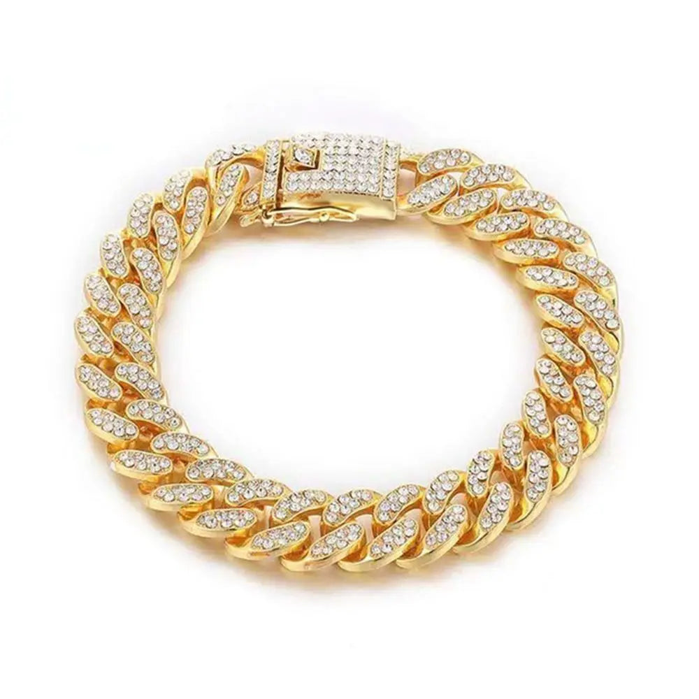 Rhinestone Dog Jewelry Necklace | Jeweled Pet Chain Collar Pet Jewelry Collar Oasis Select gold-25cm