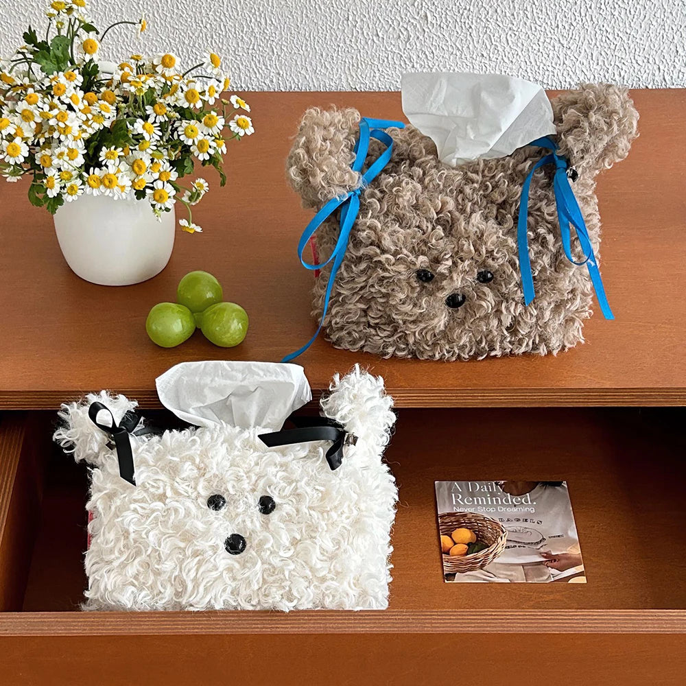 Cute Plush Dog Tissue Box Cover | Puppy Home Desk Decor