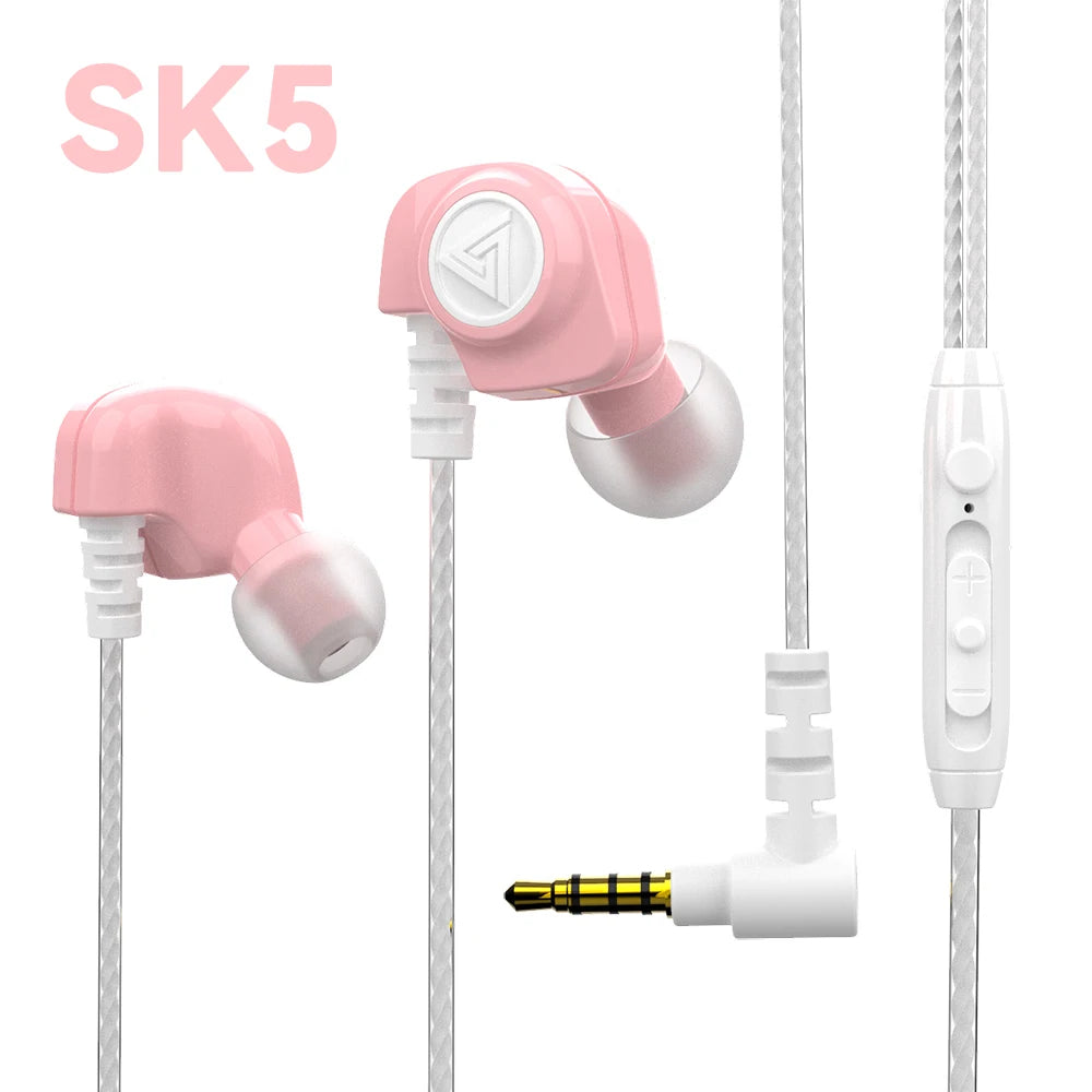 Original QKZ AK6 Copper Driver HiFi Wired Earphone Race Sport Headphone Bass Stereo Headset Music Earbuds 3.5MM In Ear With Mic Oasis Select SK5-Pink