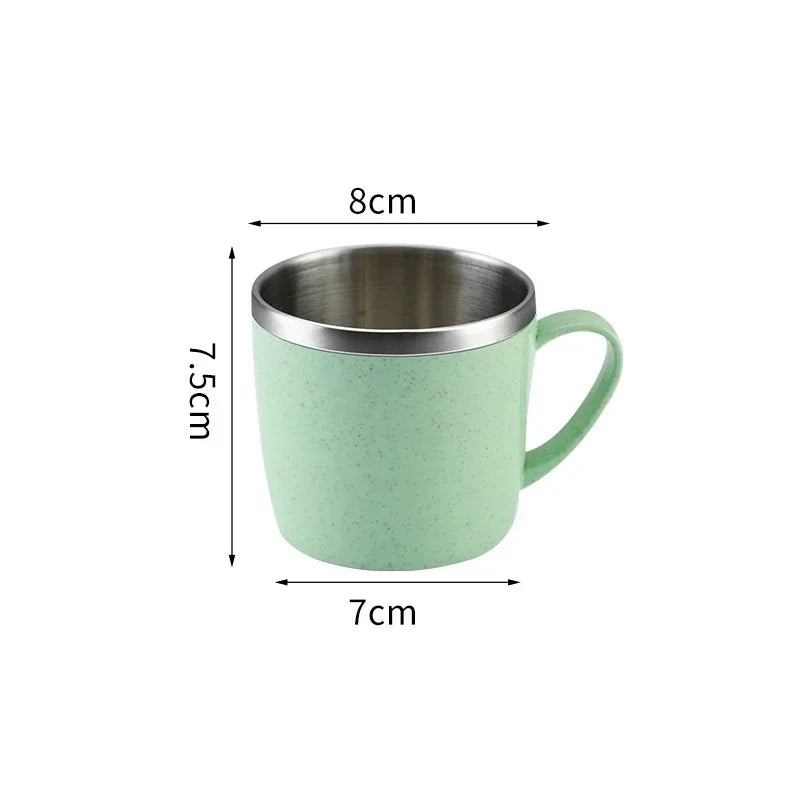 220ml Water Bottle Double Layer Anti-scalding 304 Stainless Steel Coffee Mug Milk Tea Drinks Water Cup with Handle Traveling Cup Oasis Select Light-Green 220ml