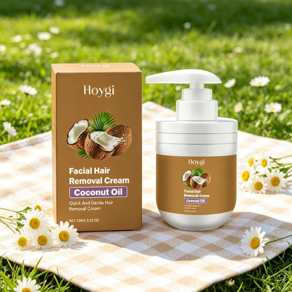 Hoygi Facial Hair Removal Cream – Coconut Oil, Painless Facial Depilatory Cream Oasis Select
