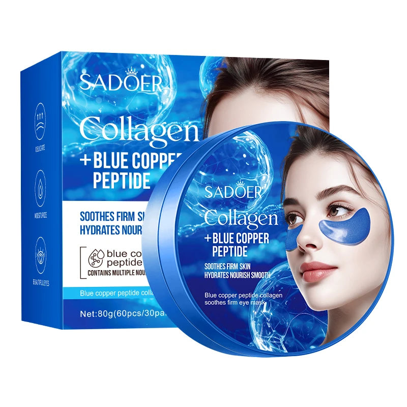 60/120pcs SADOER Caffeine Crystal Collagen Eye Mask: Moisturizing Eye Patches for Eye Care Ant -Aging Anti Wrinkles Skin Care Oasis Select Blue Copper Peptide