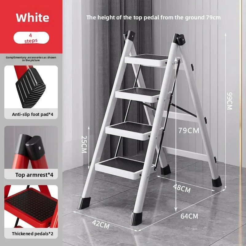 Herringbone Ladder Household Ladder Folding Telescopic Multifunctional Indoor Stairs Thickened Climbing Ladder Escalator Oasis Select A-White-4