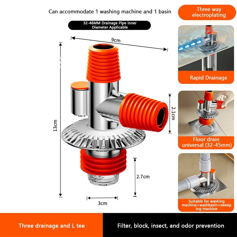 Anti-Odor Floor Drain Connector | Multi-Port Hose Adapter
