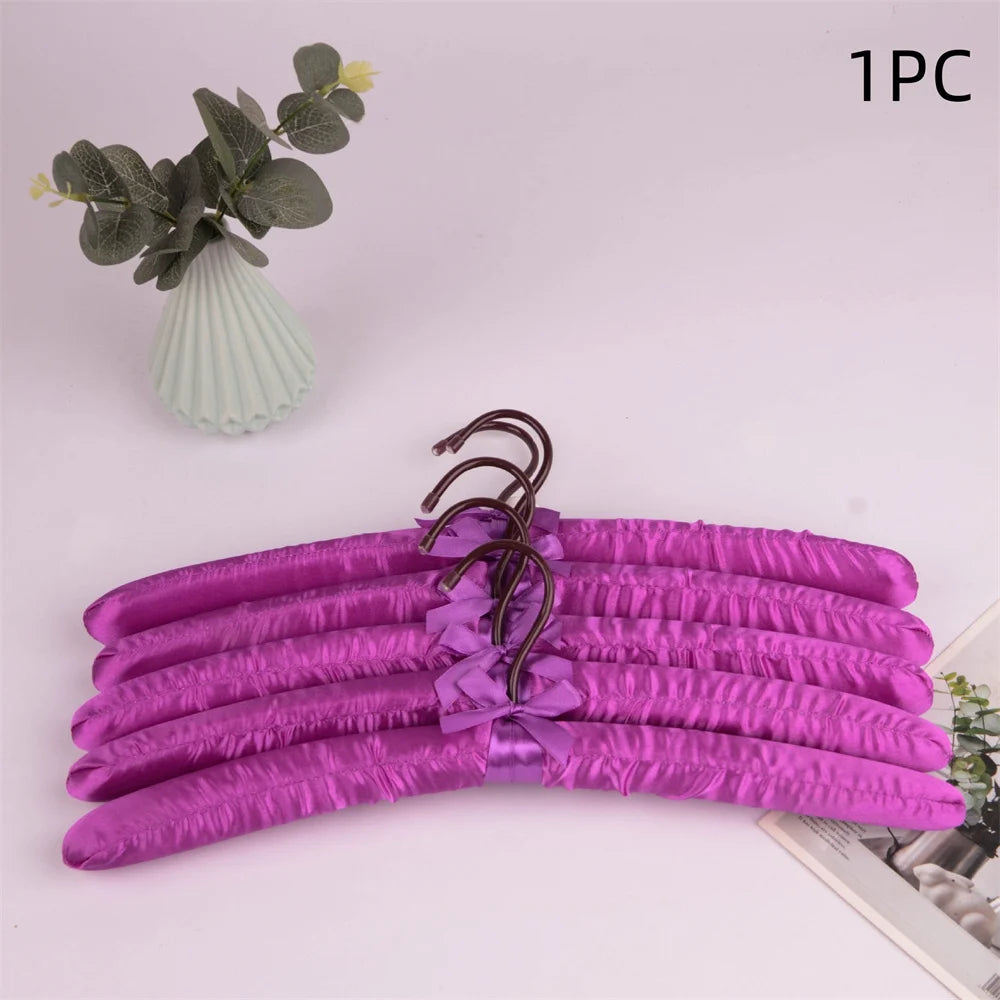 1PC Satin Padded Clothes Hanger Silk Wrapped Coat Rack Wrinkle Non-slip Coat Hanger Dress Clothes Sponge Hanger Oasis Select Purple 1Pc