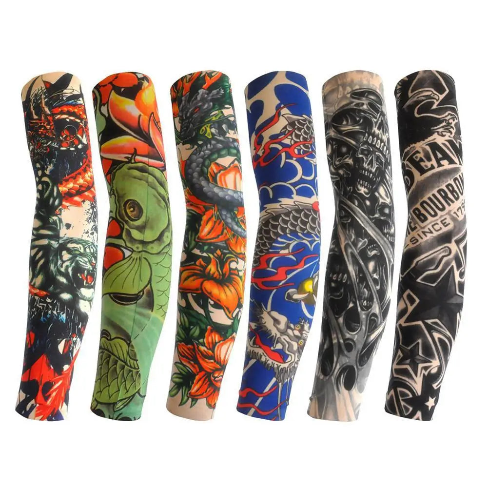 Summer Ice Silk Tattoo Sleeves Arts Temporary Fake Slip On Tattoo Arm Sleeves Sports Sunscreen Sleeves Cycling Driving Fishing Oasis Select style-8