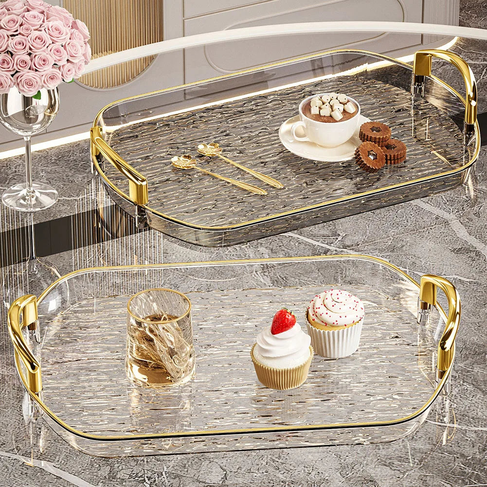 Clear Plastic Serving Tray with Dual Handles | Large Food Platter