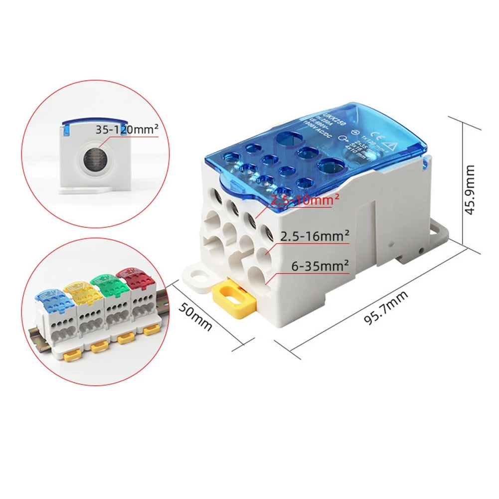 80A ~500A Electric Split Din Rail Terminal Block Junction Box Power Wire Electrical Connector Terminal Block Connector Oasis Select 250A