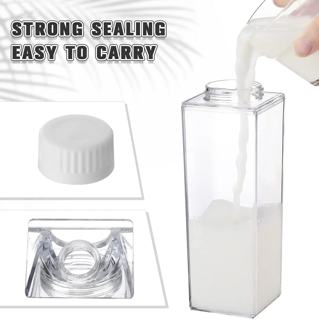 1pcs Milk Carton Water Bottle Transparent Plastic Square Milk Orange Juice Tea Container Box Sport Cup for Sports Travel Camping Oasis Select