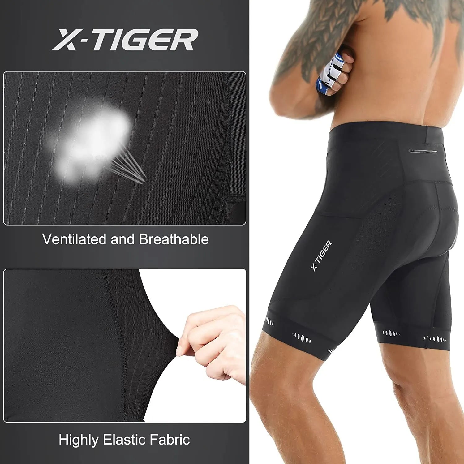 X-TIGER Men Cycling Shorts with Back Pocket 5D Gel Padded Bike Shorts for Men Mountain Road Biking Riding Half Pants Tights Oasis Select
