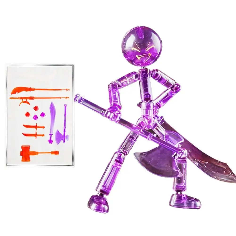 DIY Poseable Stick Man Figure Building Kit, Multi-jointed Articulated Action Figure with Weapons, Movable Limbs Assembly Toy Oasis Select Purple