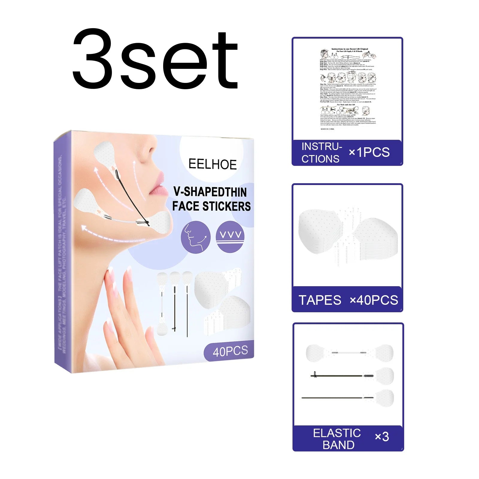 EELHOE Face Lifting Stickers – V-Shape Skin Tightening 40 PCS Face Lifting Stickers Oasis Select 3 Boxed