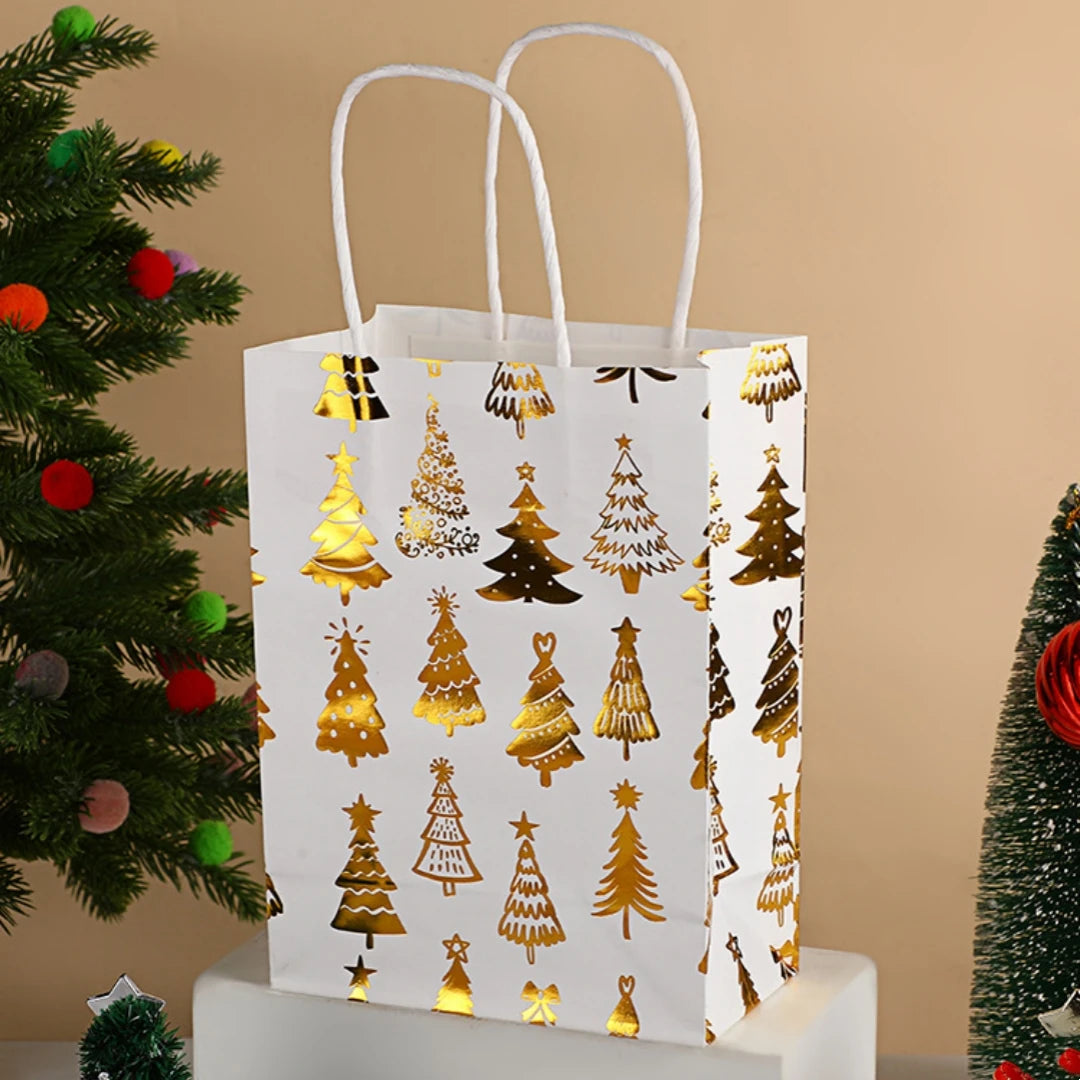 Christmas White Kraft Gift Bag – Snowflake & Reindeer Pattern