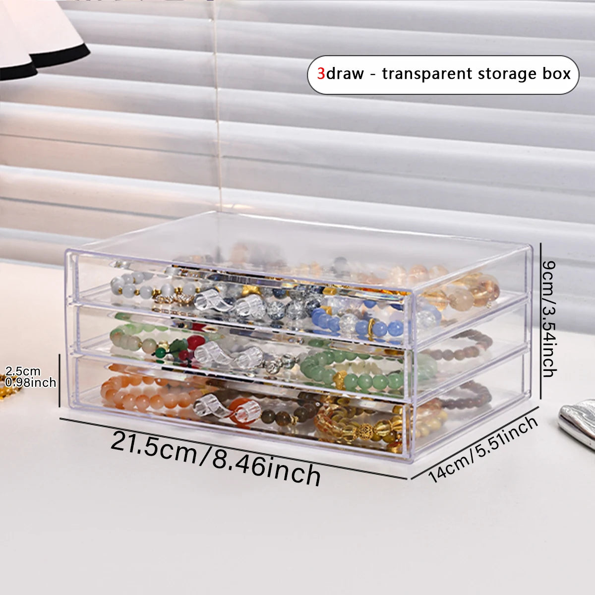 1pc desktop transparent stackable acrylic bead storage box drawer style bead bracelet hair accessory storage organizer Oasis Select 3draw - transparent