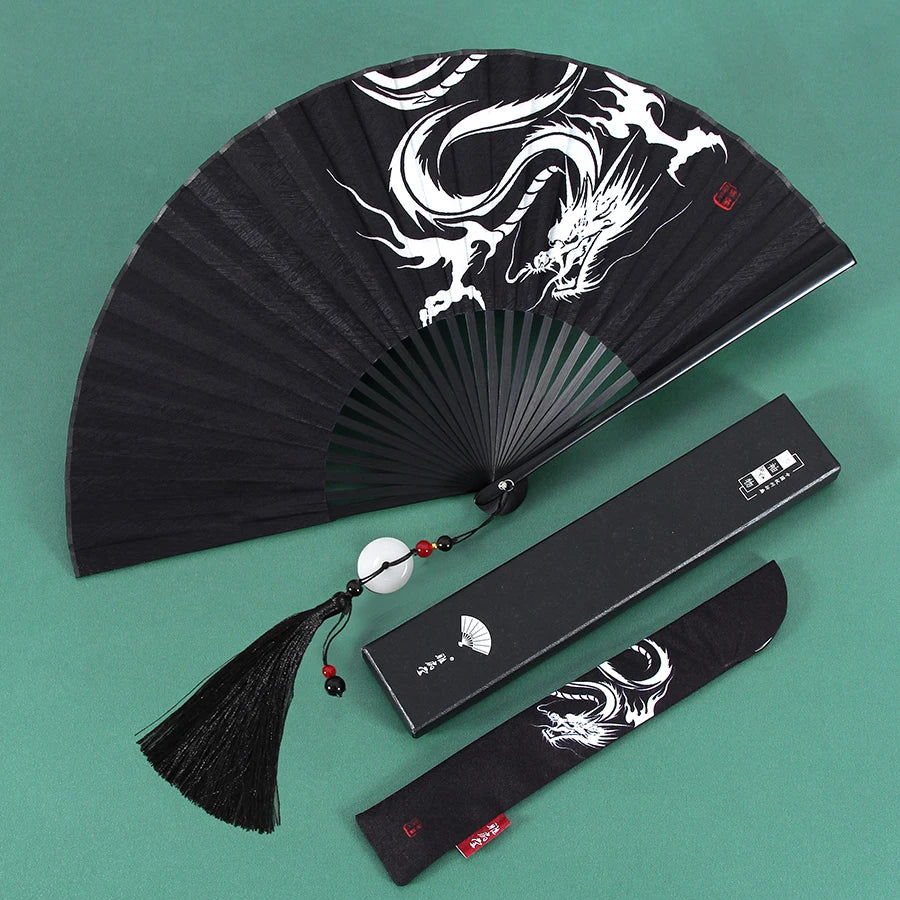 Ancient Folding Fan Black Dragon Fan Chinese Style Summer Hanfu Folding Fan Oasis Select 1 8 inches
