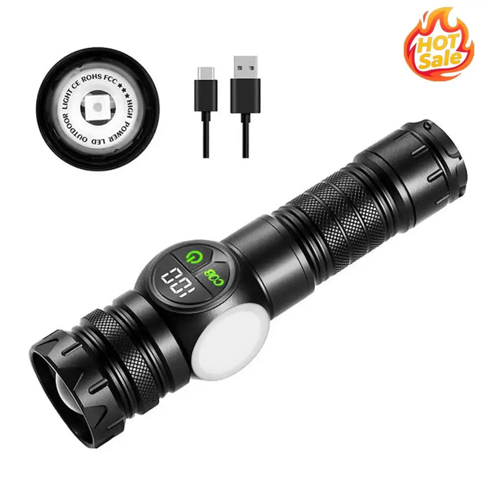 20W LED+COB High Power Flashlight Waterproof Super Bright Flashlight Type-C Rechargeable Powerful Flashlight for Camping Hiking Oasis Select