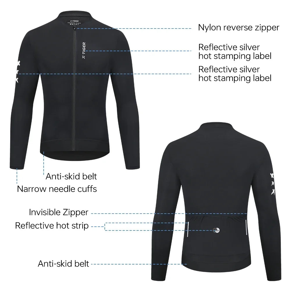 X-TIGER Men's Cycling Jacket Autumn Three-pocket Reflective Cycling Jersey Sports Mountain Bike Shirt Ciclismo Long Sleeve Oasis Select