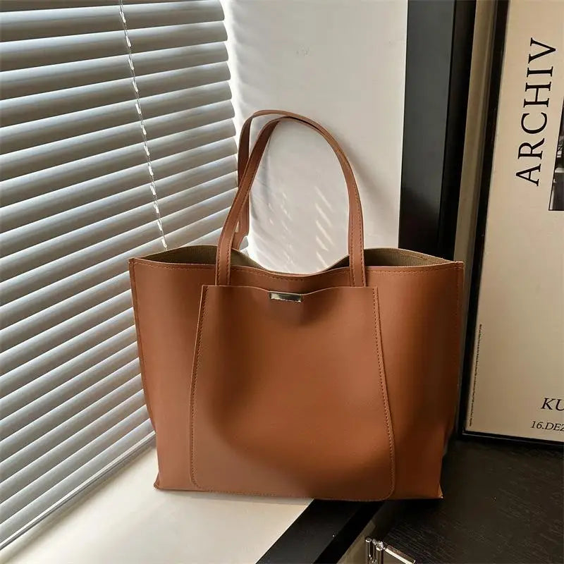 Minimalist Vintage Tote Bag – Women's Retro PU Leather Shoulder Bag