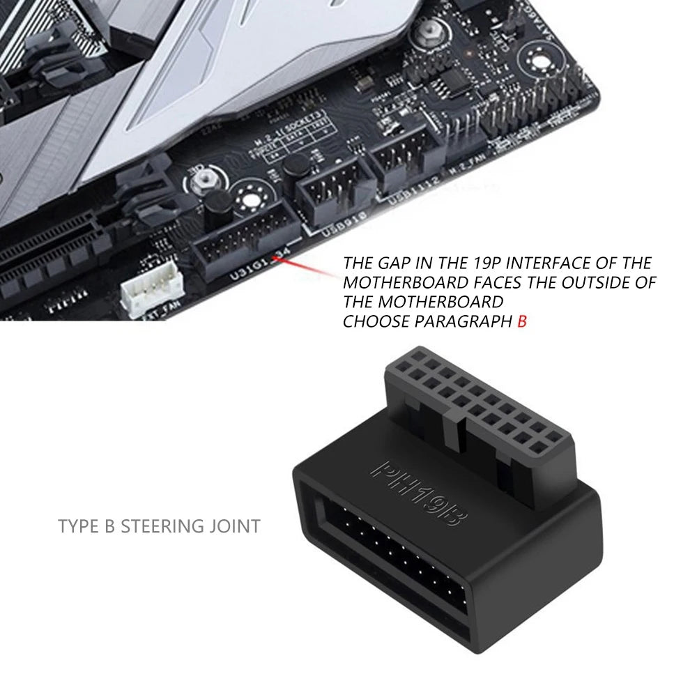 PH19B USB 3.0 Internal Header USB3.0 19/20P Socket 90 Degree Adapter Converter for Computer Motherboard Oasis Select