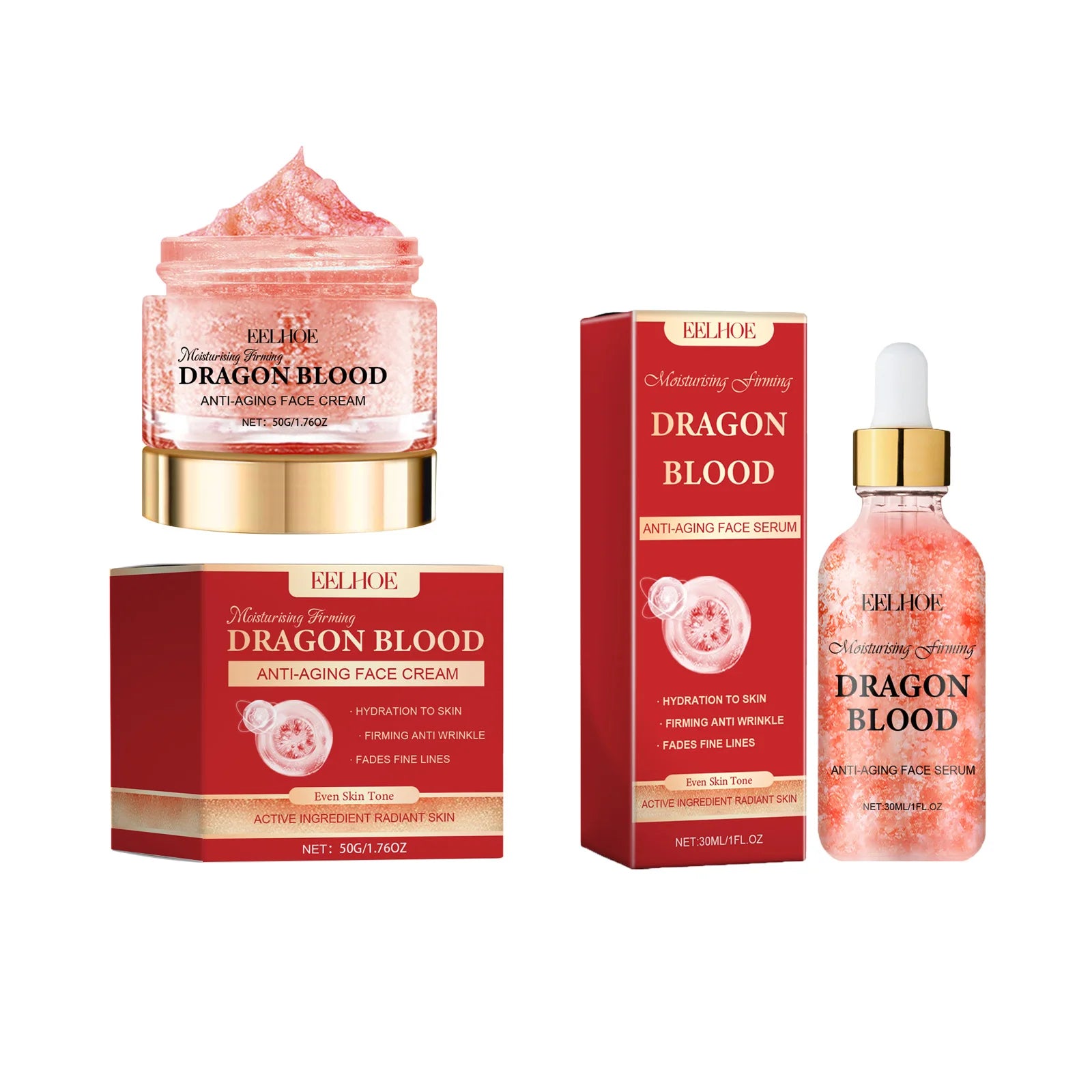 Dragon's Blood Skincare Set Anti-Aging Face Serum & Creams Reduce Wrinkles Firming Smoothing Hydrating Brightening Face SkinCare Oasis Select 2 IN 1