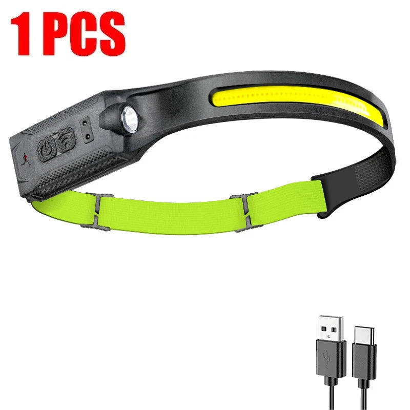 COB LED Sensor Headlamp USB Rechargeable – Camping & Fishing