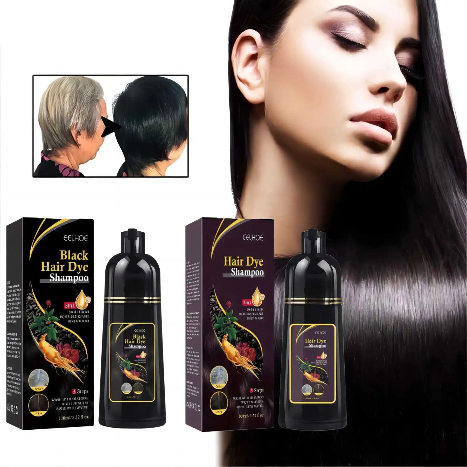 EELHOE Gray Hair Color Dye Shampoo – Natural Black Restore Hair Dye Shampoo Oasis Select