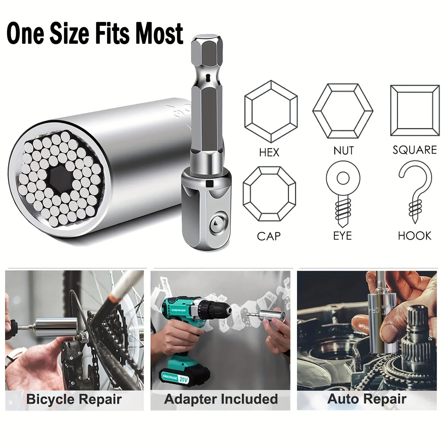 Universal Socket Wrench Set 7-19mm with 3/8-inch Professional Impact Socket Adapter Multi- Nut Tightening Quick Ratchet Stand Oasis Select