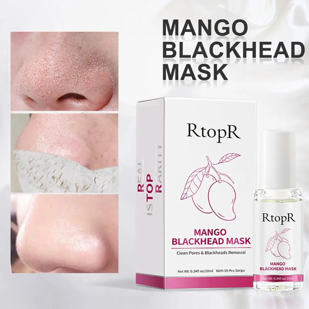 Mango Blackhead Remover Mask Deep Cleans Pores Acne Treatment Serum Peeling Off Face Mask Blackheads Nose Mask 10ml+50pcs Paper Oasis Select