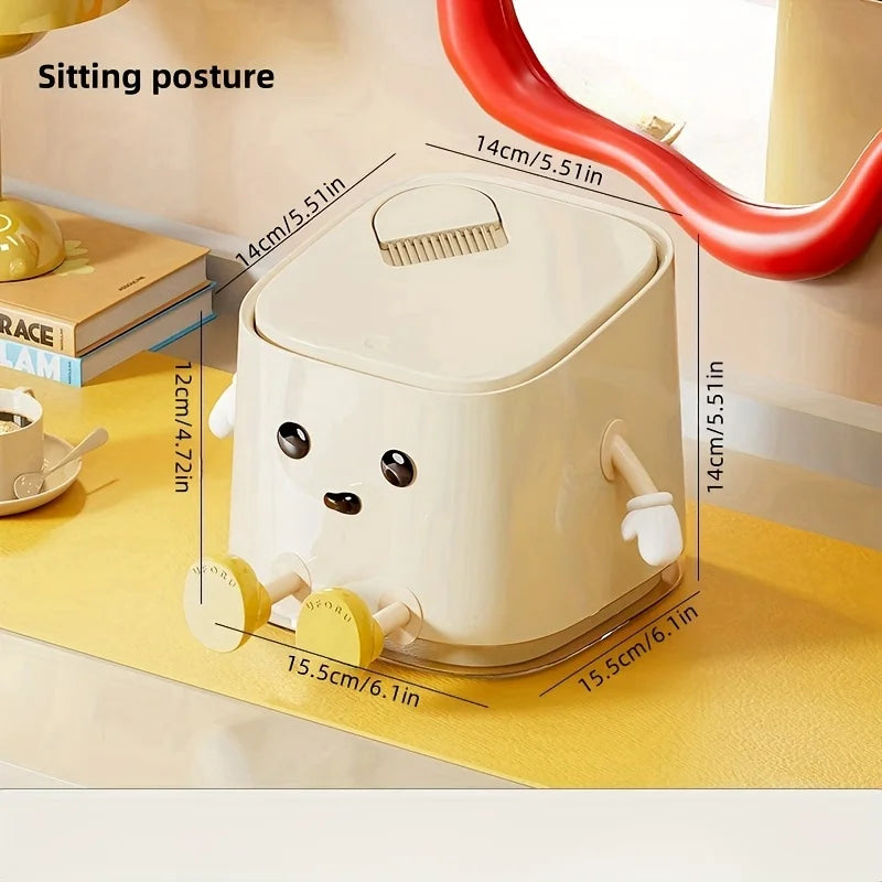 1 pc Cute Push-On Mini Trash Can with Brush, Compact Desktop Trash Can, Storage and Cleaning Function 2 in 1 Oasis Select Sitting posture