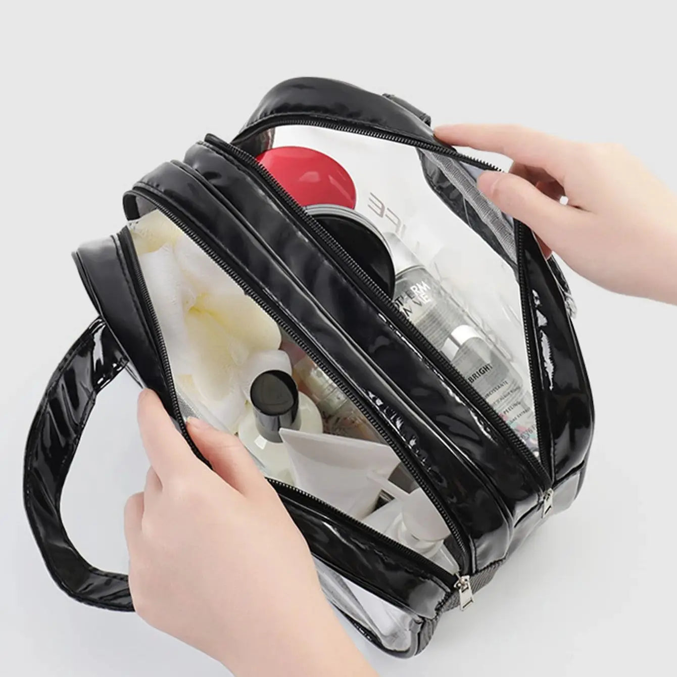 Double Layer Dry Wet Separation Makeup Bag With Large Capacity Waterproof Handheld Transparent Wash And Makeup Bag Oasis Select