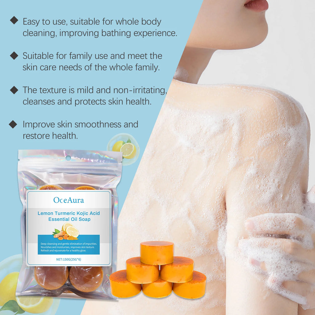 OceAura Lemon Turmeric Brightening Body Soap – 6 Pack Handmade Brightening Body Soap Oasis Select