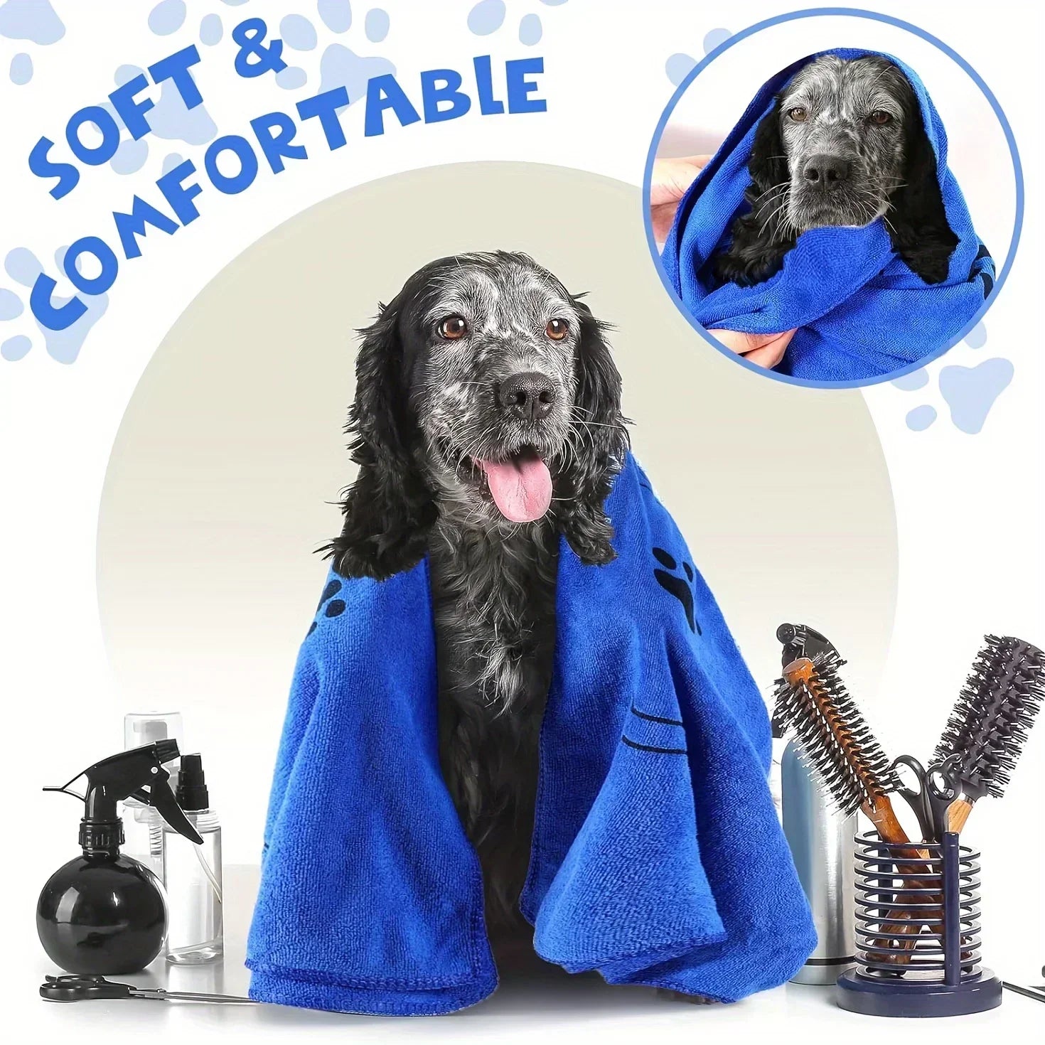 Pet Towel 60x100cm Drying Dog Cat Bath Towel Microfiber Quick-drying Dog Claw Absorbent Blue Grey Bath Towel Pet Bath Products Oasis Select