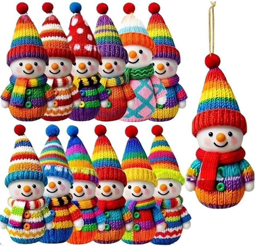 32-Piece Wooden Snowman Christmas Ornaments | Colorful Pom-Pom