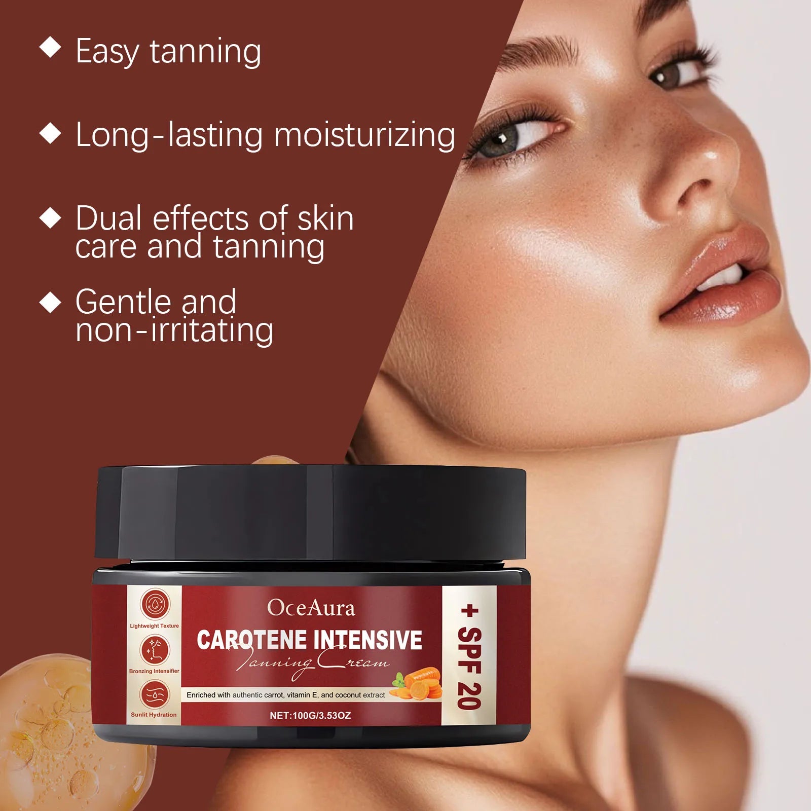 Carrot Intensive Tanning Gel Face Body Tan Enhancer Moisturizing Sunbathing Bronze Glow Skin Tanning Gel For Sunbeds Outdoor Sun Oasis Select