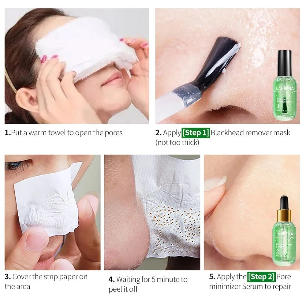 LANBENA Blackhead Remover Mask + Shrinks Pore Serum (Step 1+Step 2) Facial Acne Treatment 17ml Oasis Select